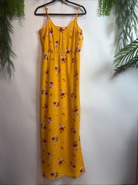 Divided Yellow Floral Spaghetti-Strap Maxi Dress